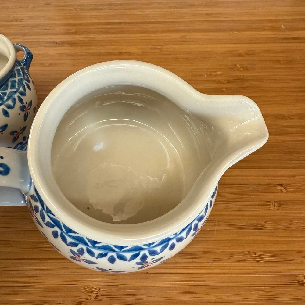 WIZA Boleslawiec Polish Pottery Cream Pitcher + Open‎ Bowl Flawless Condition